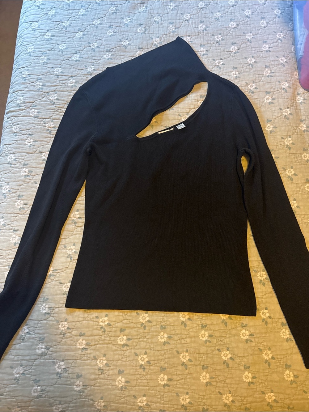 Cache Black Asymmetric Cutout Long-Sleeve Top